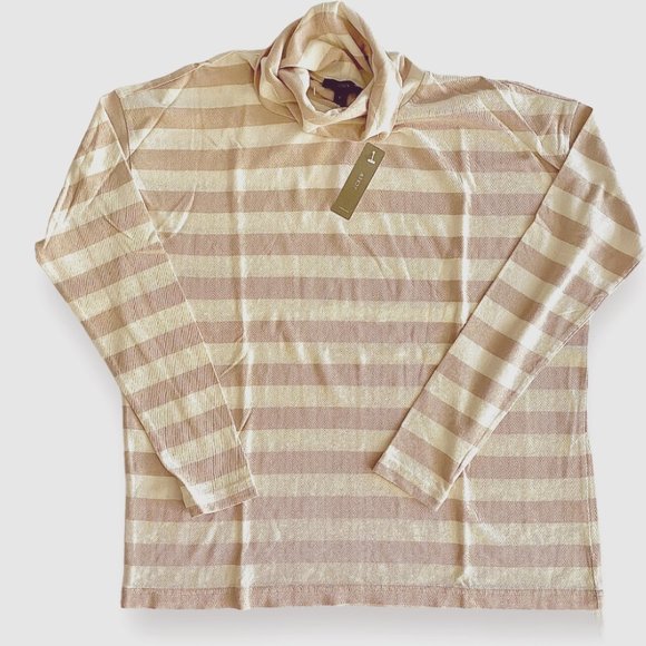 NWT J.Crew deck striped turtleneck T-shirt, pink, cream/off white, size S Small - Picture 3 of 6
